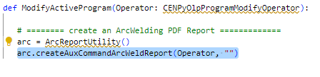Arc Weld Report Call Command Format