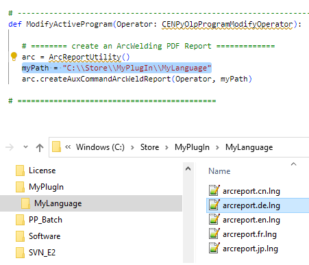 Arc Weld Report Language Alternate Location