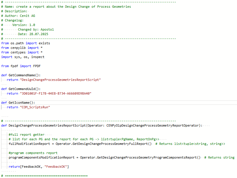Design Change Update Report Script class diagram